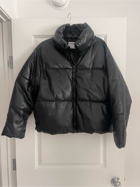 Old Navy Black Faux Leather Puffer Jacket
